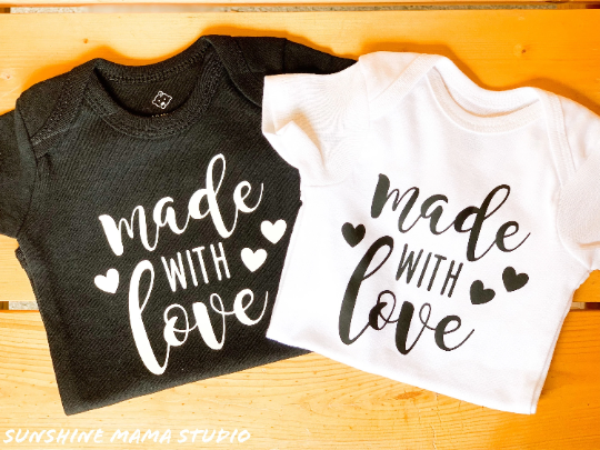 Made with Love Adorable baby Onesie, Baby Announcement